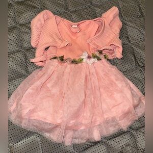 Pink Tulle Dress with Floral Accents